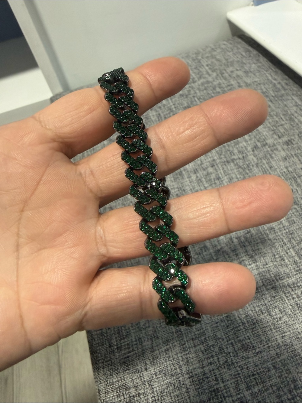 Invicta Green Pave Cuban Link Bracelet